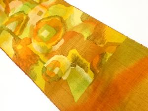 手織り紬抽象模様織出し名古屋帯